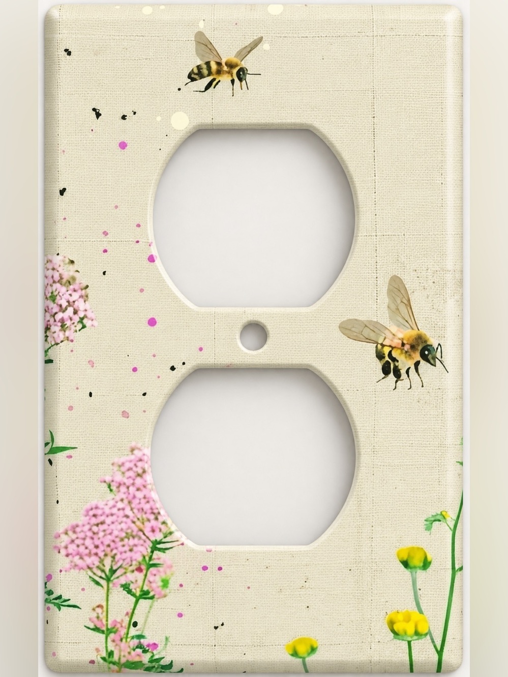 Handmade Honey Bee Wildflower Cottagecore Duplex Outlet Cover Plate